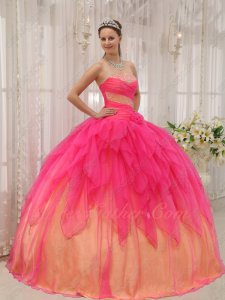 Inverted Triangle Hot Pink Cascade Ruffles Quince Gown Bright Daffodil Lining