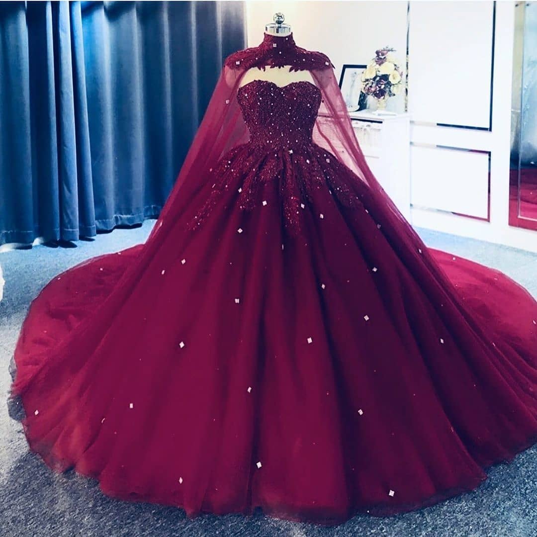 Luxurious Applique Crystals Accented Cathedral Train Quinceanear Ball ...
