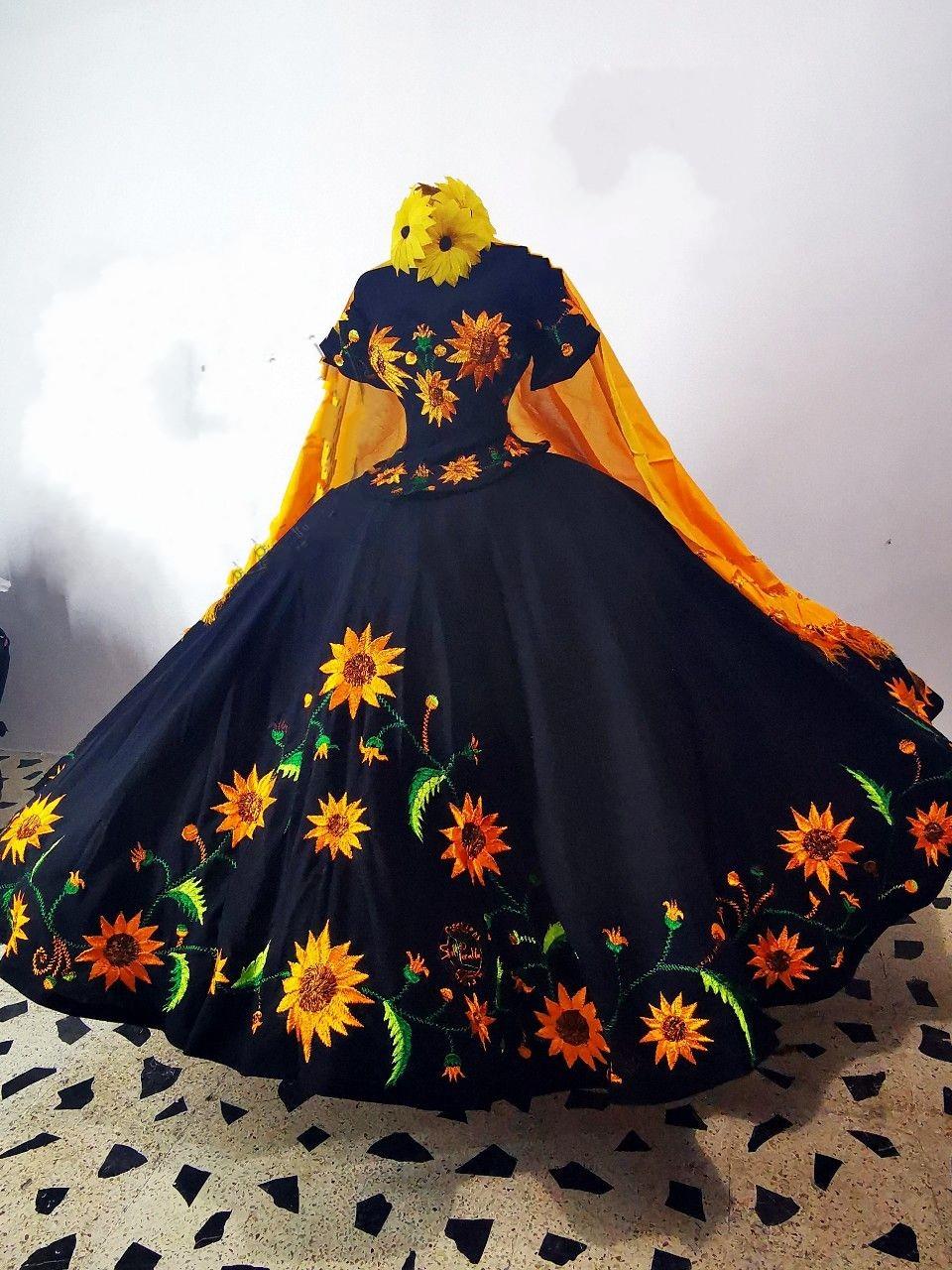 Classical Sunflower Embroidery Mexican Charra Quinceanera Dress Anos ...