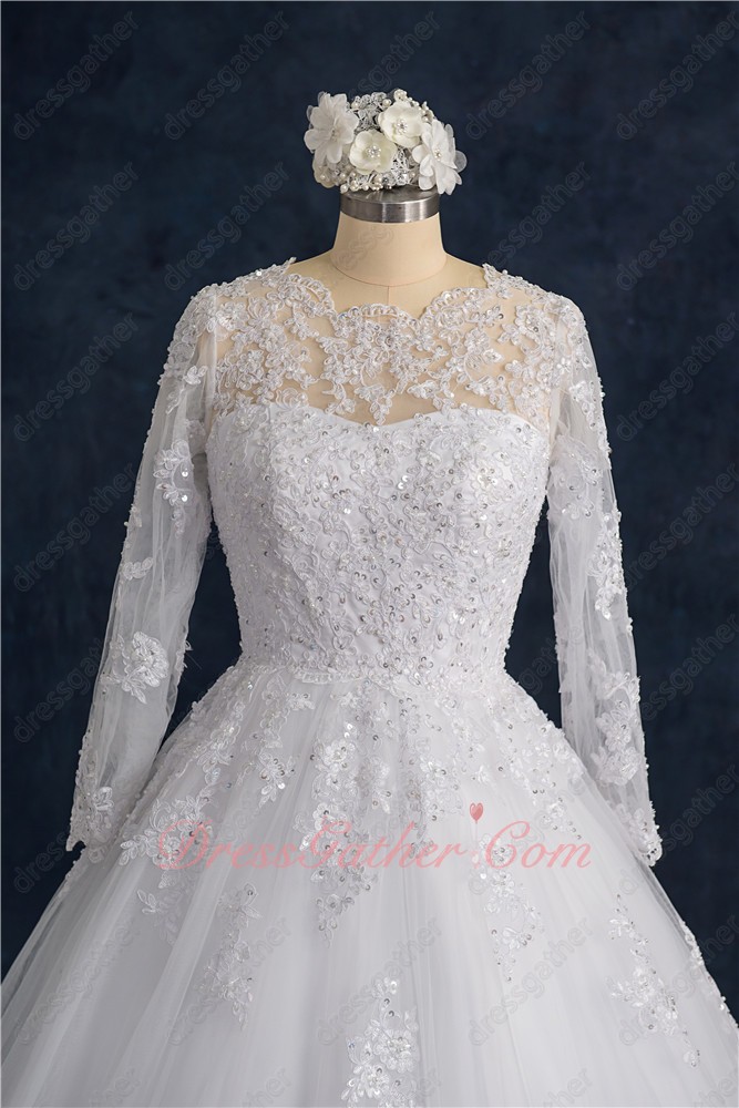 Sedate Long Sleeves Appliques and Beading Off White Wedding Bridal ...