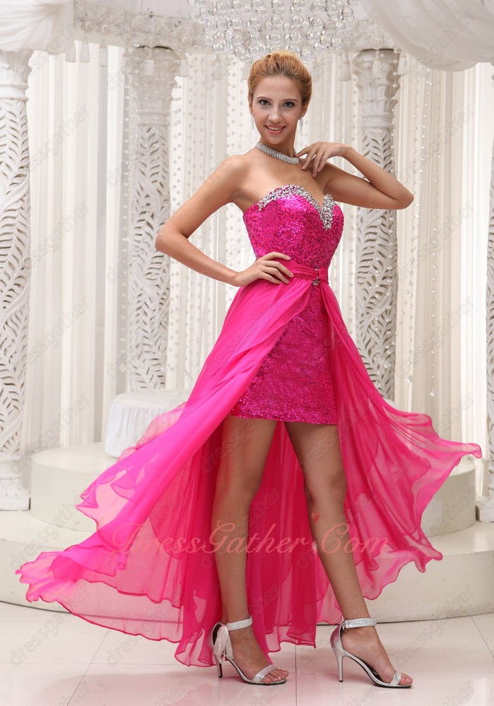 Fuchsia Shiny Sequin Sheath Skirt Waist Detachable Prom Dress Physical ...