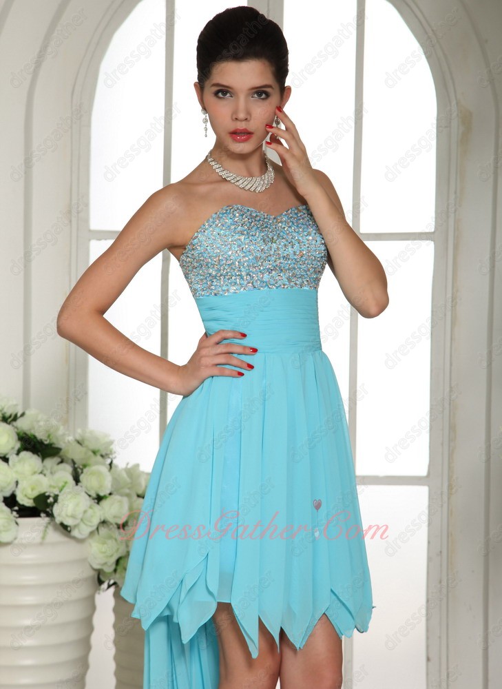 Latest Aqua Blue Beaded Bodice Asymmetrical Hemline Graduation Dress ...