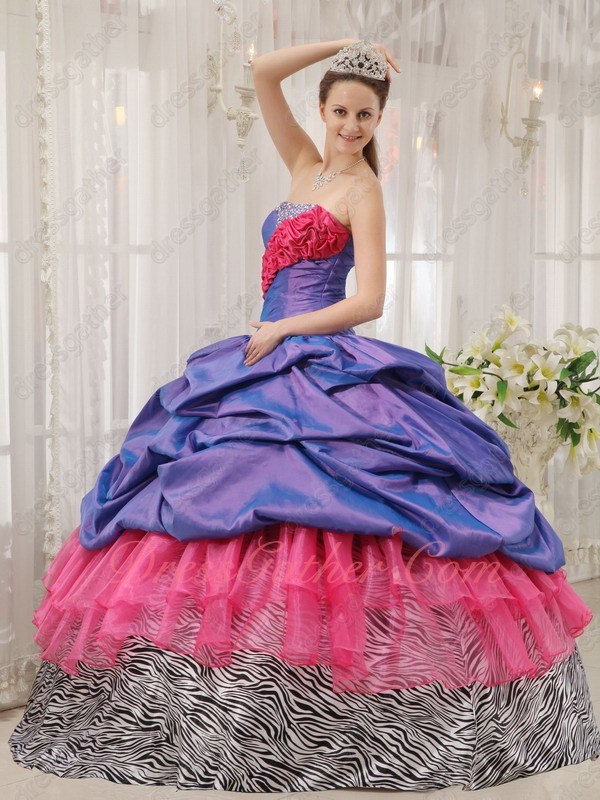 Exclusive Violet Bubble/Coral Red/Zebra 3 Kinds of Layers Party Prom Ball Gown - Click Image to Close